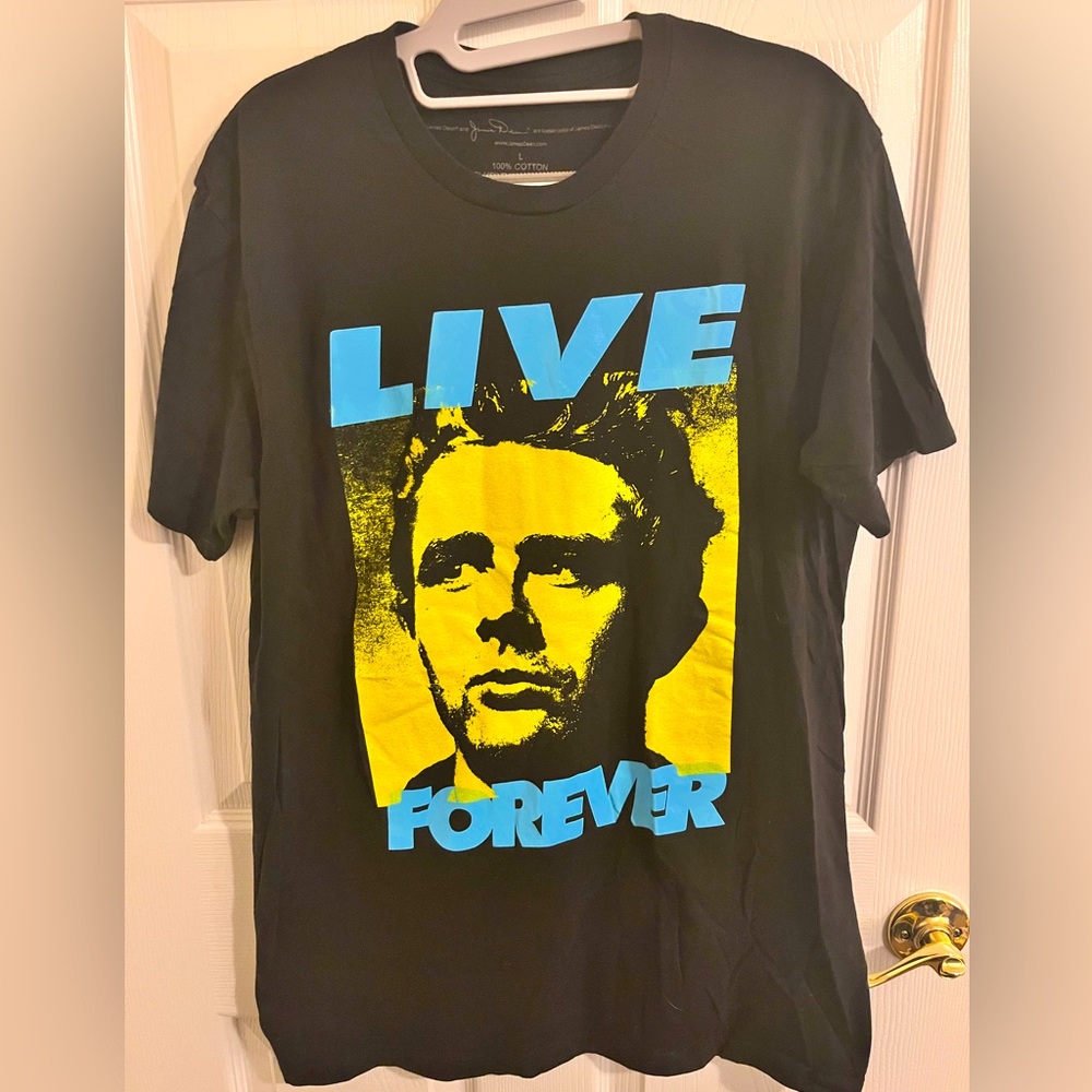 James Dean Live Forever Photo Graphic Print Short Sleeve T-Shirt. Large.
